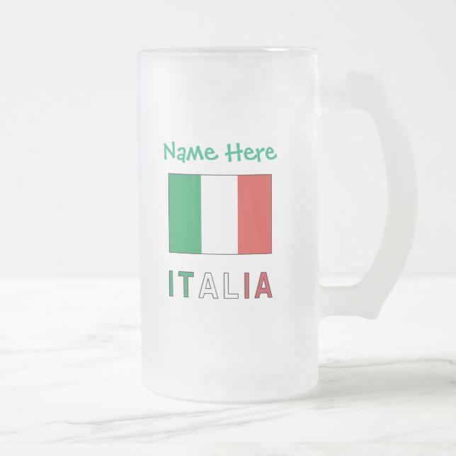 Taza De Cristal Esmerilado Italia y Bandiera Italiana Personalización Verde (Derecha)