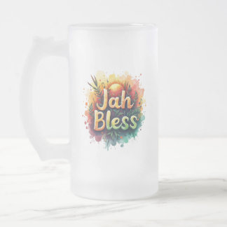 Taza De Cristal Esmerilado Jah Bless Reggae Watercolor Frosted Glass Mug