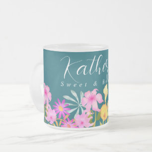 Taza De Cristal Esmerilado Jardín floral Verde azulado