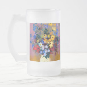 Taza De Cristal Esmerilado Jarrón Blanco con Flores Odilon Redon