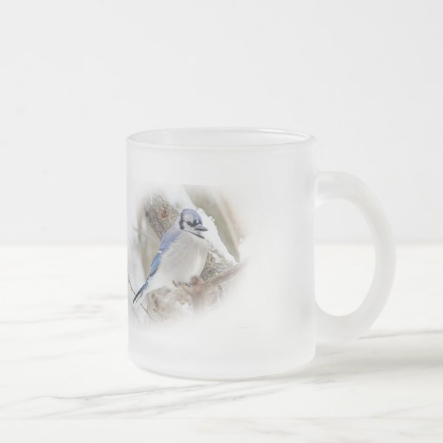 Taza De Cristal Esmerilado Jay azul en nieve de invierno (Derecha)