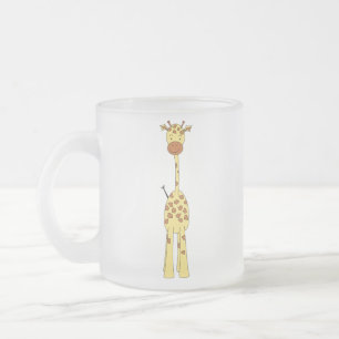 Taza De Cristal Esmerilado Jirafa linda alta. Animal del dibujo animado