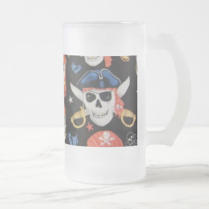 Taza De Cristal Esmerilado Jolly Roger Pirate Skull