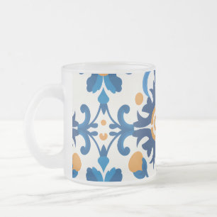 Taza De Cristal Esmerilado Juego de Tumbler de Vintage - Floral azul y marrón