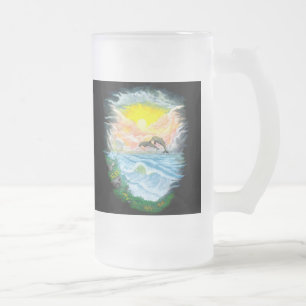 Taza De Cristal Esmerilado Jugando a los delfines al sol