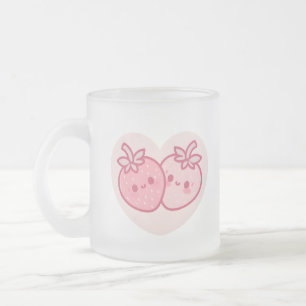 Taza De Cristal Esmerilado Kawaii Pink Valentines Strawberries