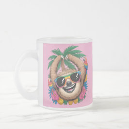 Taza De Cristal Esmerilado Kawaii Tropical Sloth – Cute Summer Vibes Rainbow