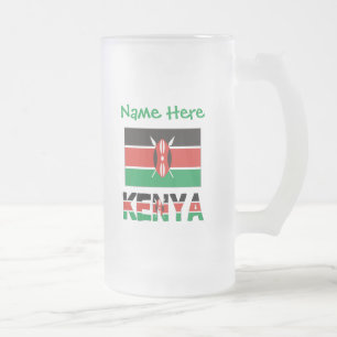 Taza De Cristal Esmerilado Kenia Bandera Keniana Personalizada Verde Tiled