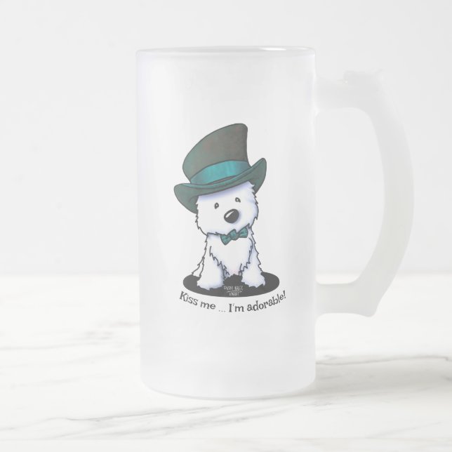 Taza De Cristal Esmerilado KiniArt Westie Terrier St. Paddy (Derecha)