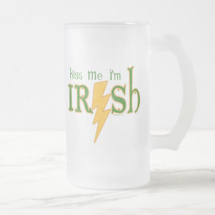 Taza De Cristal Esmerilado Kiss Me Irish Lightning Bolt Mug