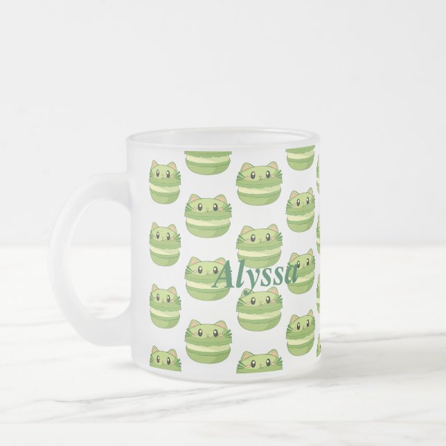 Taza De Cristal Esmerilado Kitty Cat Matcha Macaron (Izquierda)