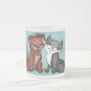 Taza De Cristal Esmerilado Kitty y Puppy