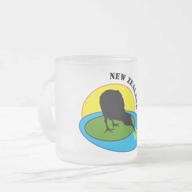 Taza De Cristal Esmerilado Kiwi Bird y Nueva Zelanda (Anverso izquierdo)