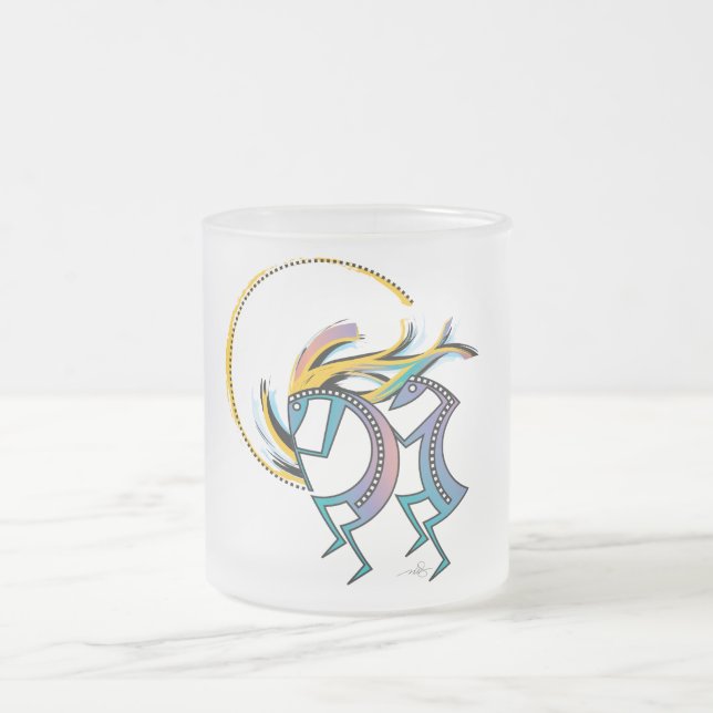 Taza De Cristal Esmerilado Kokopelli y Kokopelli Mana (Centro)