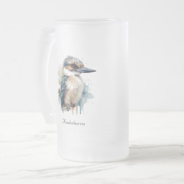 Taza De Cristal Esmerilado Kookaburra azul verdadero, personalizado (Anverso izquierdo)