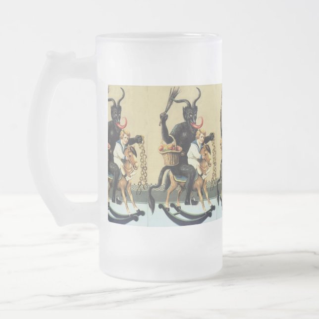 Taza De Cristal Esmerilado Krampus Rocking Horse Holiday Xmas 16oz Beer Mug (Izquierda)