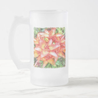 Taza De Cristal Esmerilado La acuarela de los lirios de color coral de Helen