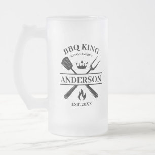 Taza De Cristal Esmerilado La barbacoa del Rey de barbacoa personalizada