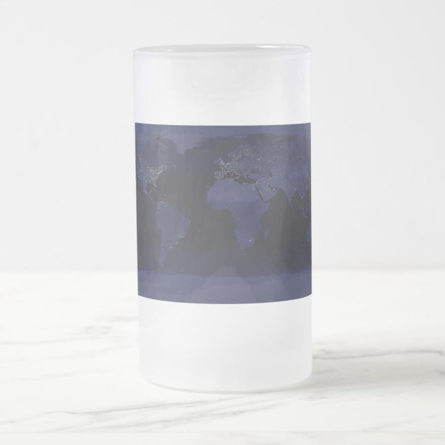 Taza De Cristal Esmerilado La ciudad del Mapa Mundial de la Tierra se ilumina (Centro)