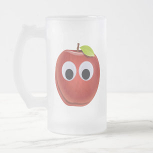 Taza De Cristal Esmerilado La divertida Manzana Roja con los ojos en Google