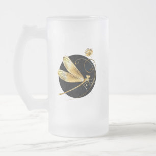 Taza De Cristal Esmerilado La libélula dorada en círculo negro