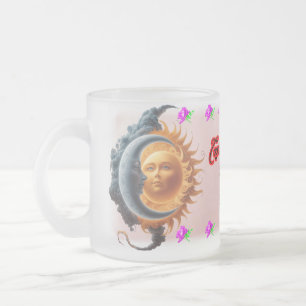 Taza De Cristal Esmerilado La Luna y el Sol enamorados en un