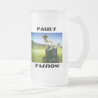 Taza De Cristal Esmerilado ¡La pasión de Paul (golf)!  16oz. Stein.