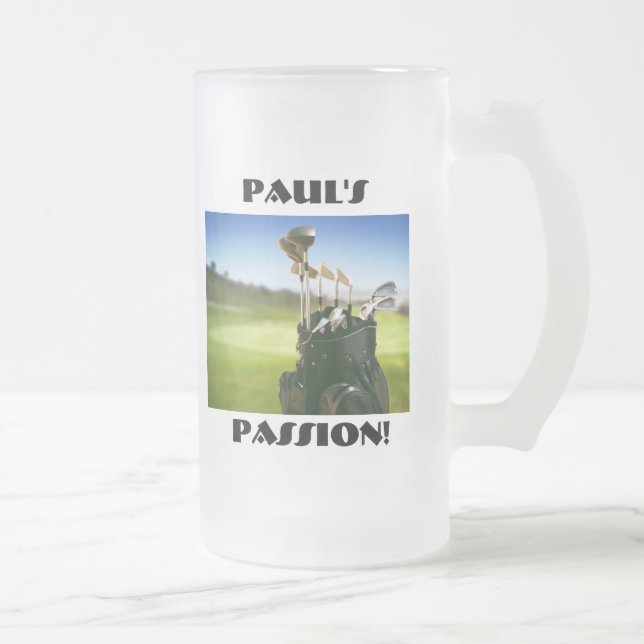 Taza De Cristal Esmerilado ¡La pasión de Paul (golf)!  16oz. Stein. (Derecha)