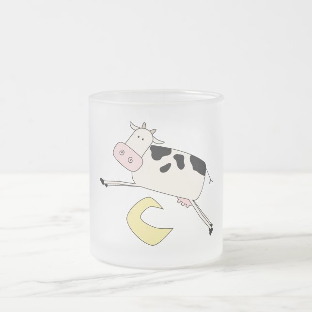Taza De Cristal Esmerilado La vaca salta sobre las camisetas y los regalos de (Centro)