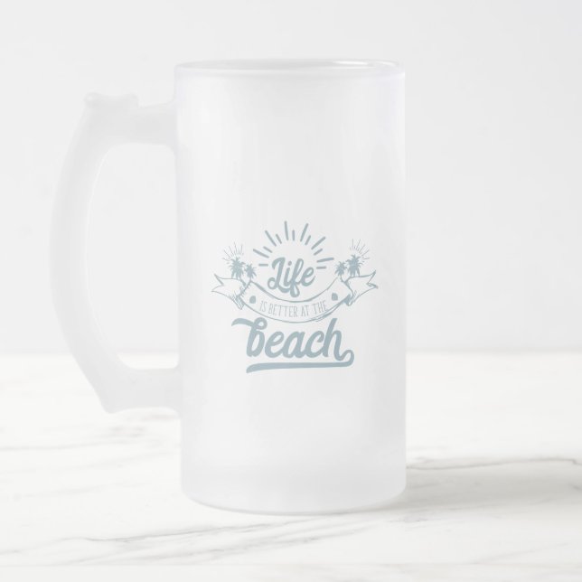 Taza De Cristal Esmerilado La vida mejor en la playa (Izquierda)