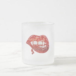 Taza De Cristal Esmerilado Labios de vampiro en falso Purpurina con sangre go