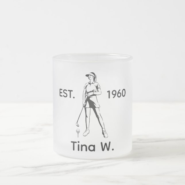 Taza De Cristal Esmerilado Lady Golfer Nombre y año personalizados (Centro)