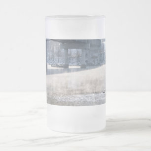 Taza De Cristal Esmerilado Lago Taneycomo Foggy Invierno Pesca Vidrio Escarad