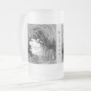 Taza De Cristal Esmerilado Laguna de pavo Masculina Lakesita Blanca Negra