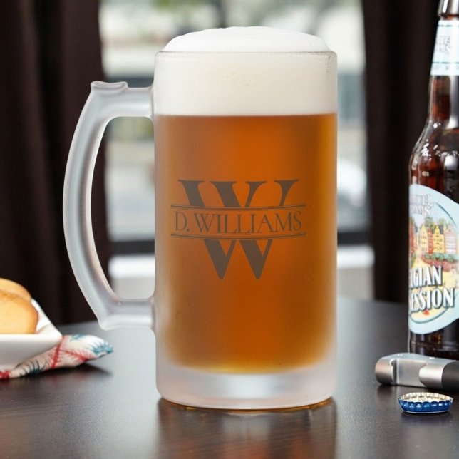 Taza De Cristal Esmerilado Large Custom Monogram Initial  (Large Custom Monogram Initial Frosted Glass Beer Mug)