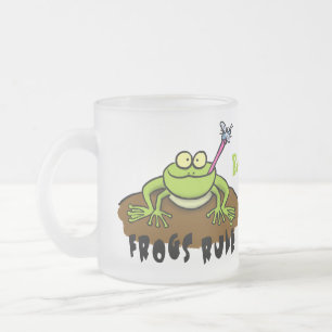 Taza De Cristal Esmerilado Las ranas gobiernan personalizado de rana verde di