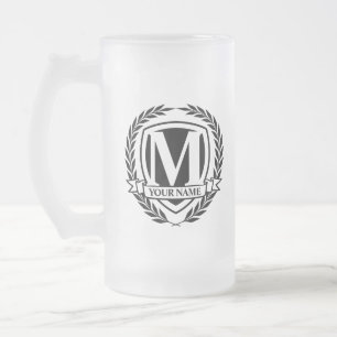 Taza De Cristal Esmerilado Laurel Monograma Diseño Cerveza de Vidrio Frotado