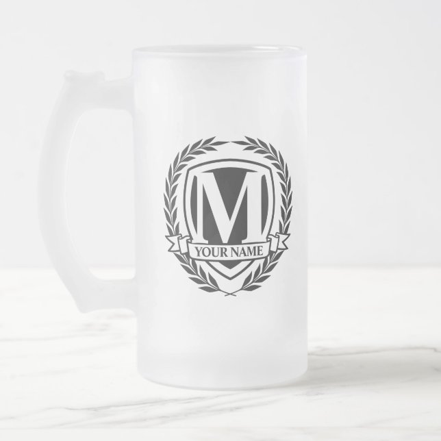 Taza De Cristal Esmerilado Laurel Monograma Diseño Cerveza de Vidrio Frotado  (Izquierda)