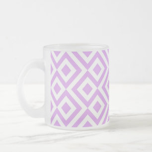 Taza De Cristal Esmerilado Lavanda y tapón de patrón de meandro blanco