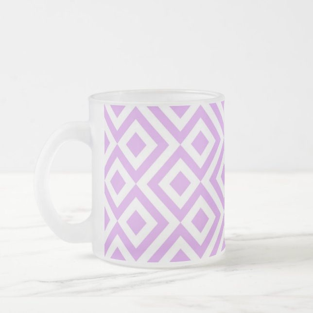 Taza De Cristal Esmerilado Lavanda y tapón de patrón de meandro blanco (Izquierda)