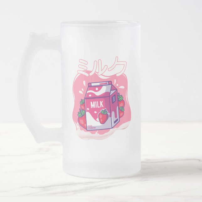 Taza De Cristal Esmerilado Leche de fresa Kawaii japonesa retro 90  (Izquierda)