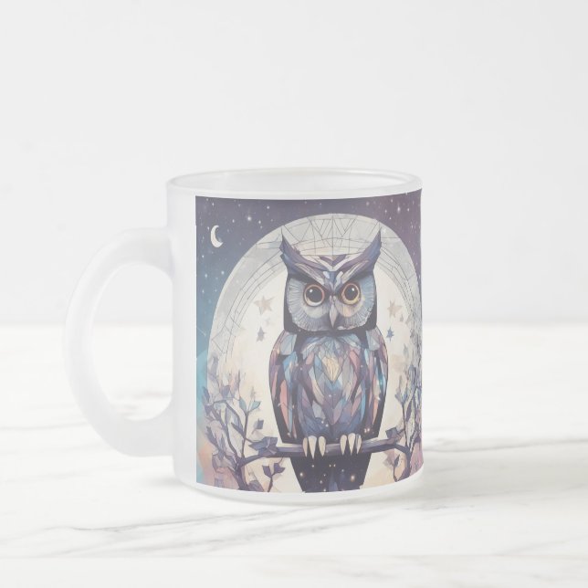 Taza De Cristal Esmerilado Lechuza encantada Luna Blanca Mug - 15 oz (Izquierda)