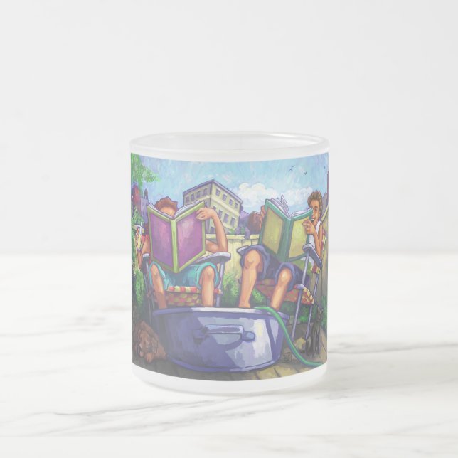 Taza De Cristal Esmerilado Lectura en verano (Centro)