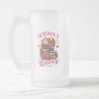 Taza De Cristal Esmerilado Lecturas de Temporada Gatito Acogedor