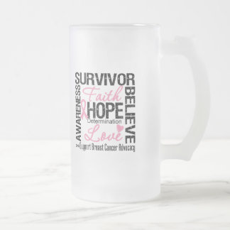 Taza De Cristal Esmerilado Lema de los supervivientes del CÁNCER de PECHO
