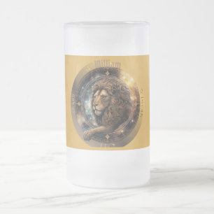 Taza De Cristal Esmerilado Leo Zodiac Personalizable
