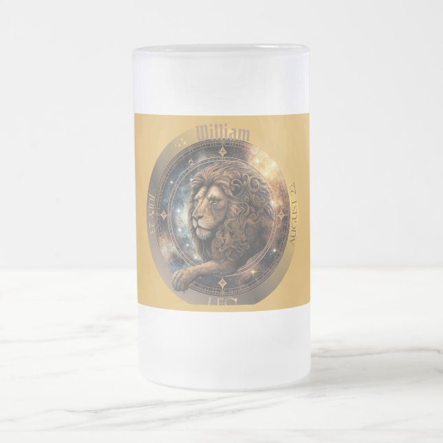 Taza De Cristal Esmerilado Leo Zodiac Personalizable (Centro)