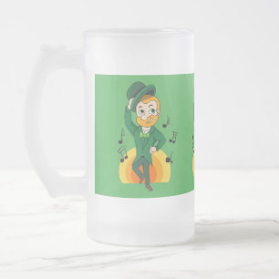 Taza De Cristal Esmerilado Leprechaun bailando, personalizado de San Patricio
