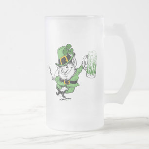 Taza De Cristal Esmerilado Leprechaun con Cerveza Mugs