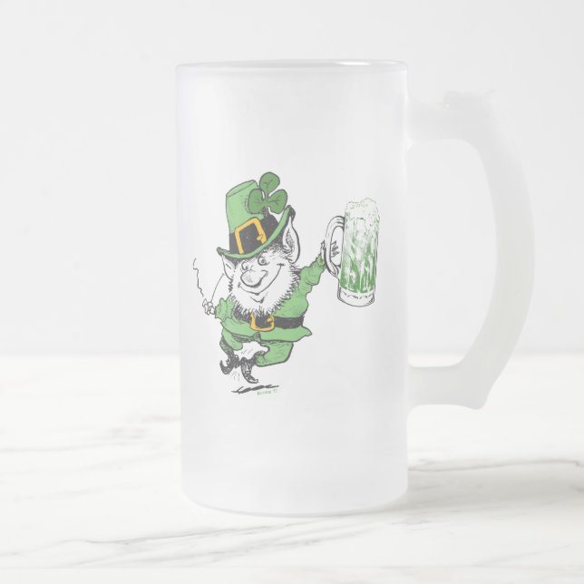 Taza De Cristal Esmerilado Leprechaun con Cerveza Mugs (Derecha)
